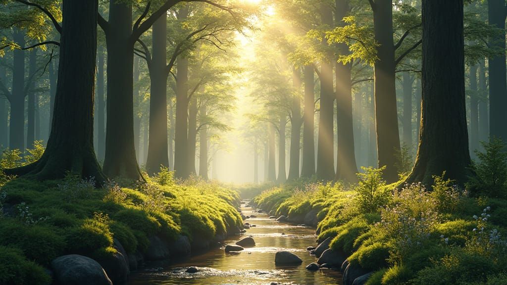 Peaceful Forest Stream in Detailed Matte Painting