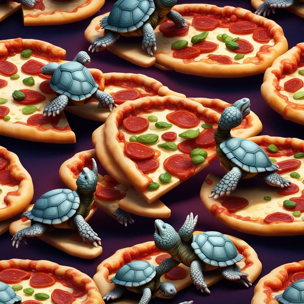 Cute Baby Turtles on Pizza: Fantasy Concept Art