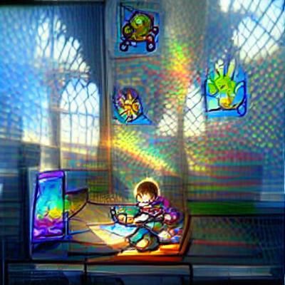 Stained Glass Window of Child Playing Video Games