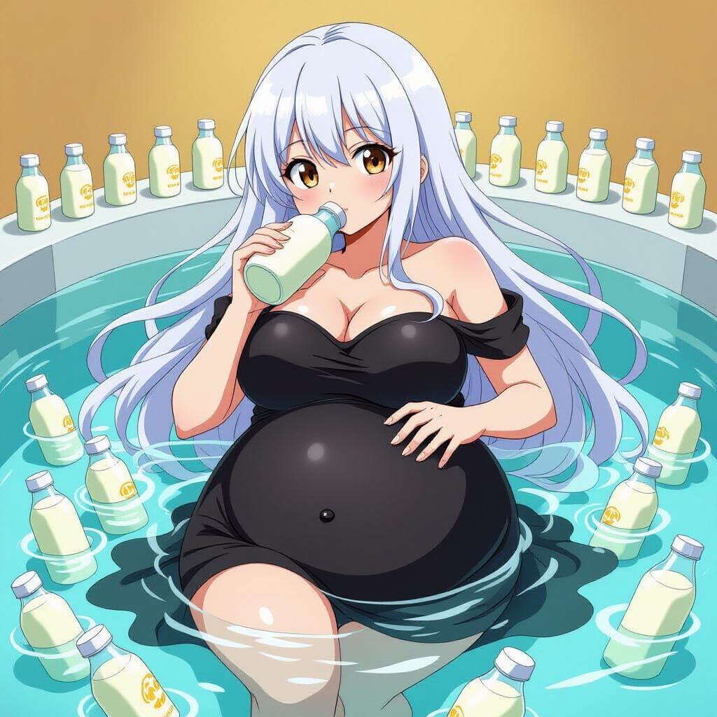 Anime Woman's Milk Feast in Cartoon Style