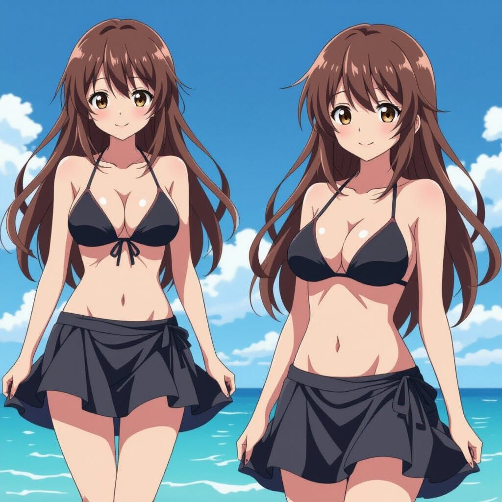 Anime Girl in Bikini with Flowing Skirt