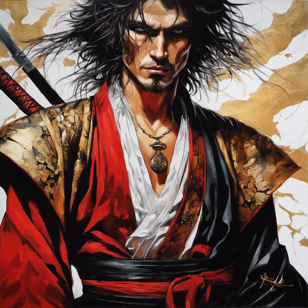 Ville Valo as Samurai Warrior in Acrylic Style