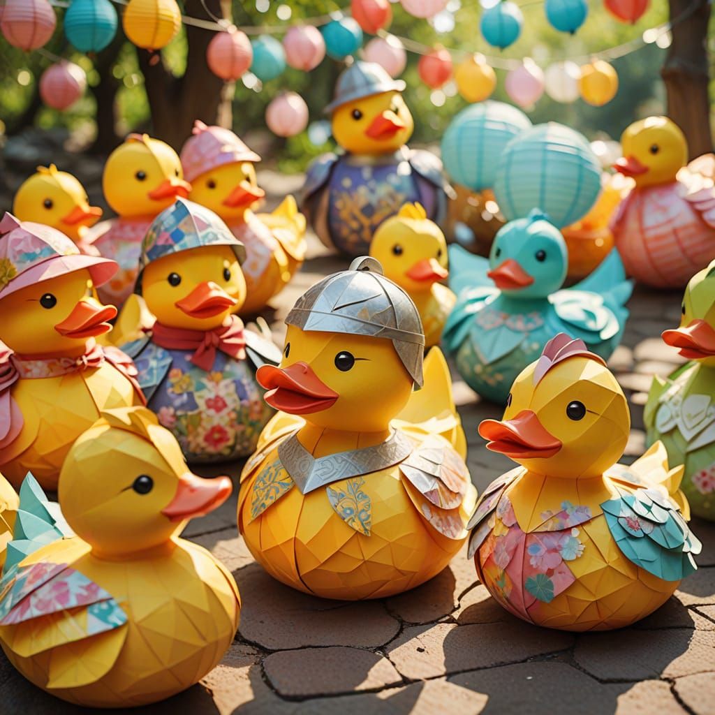 Whimsical Papercraft Medieval Knight Rubber Duck in a Festiv...