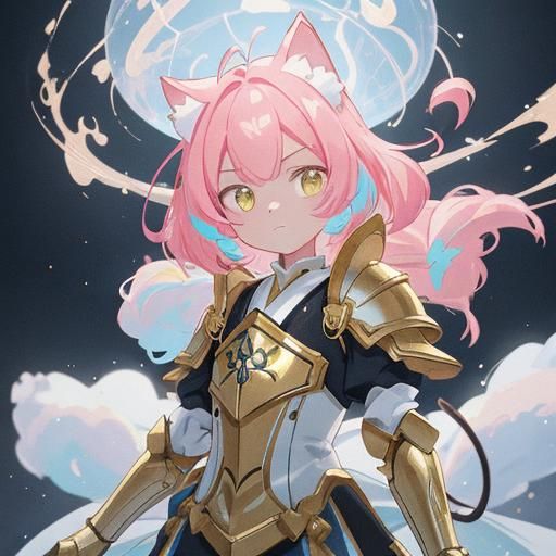 Teen Cat-Warrior in Gold Armor: 3D Anime Art