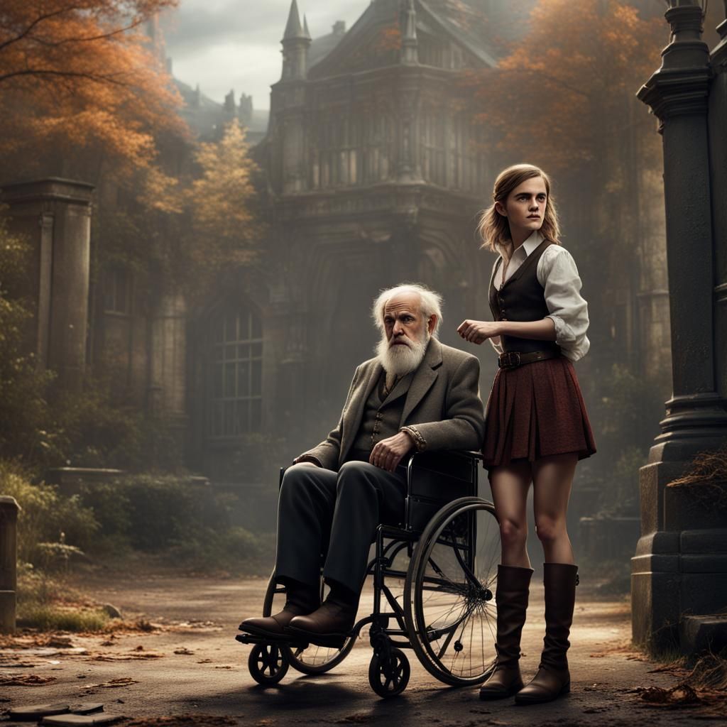 Detailed Matte Painting of Woman with Man in Wheelchair