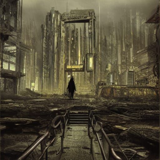 Goth Model in Ruined Cyberpunk City