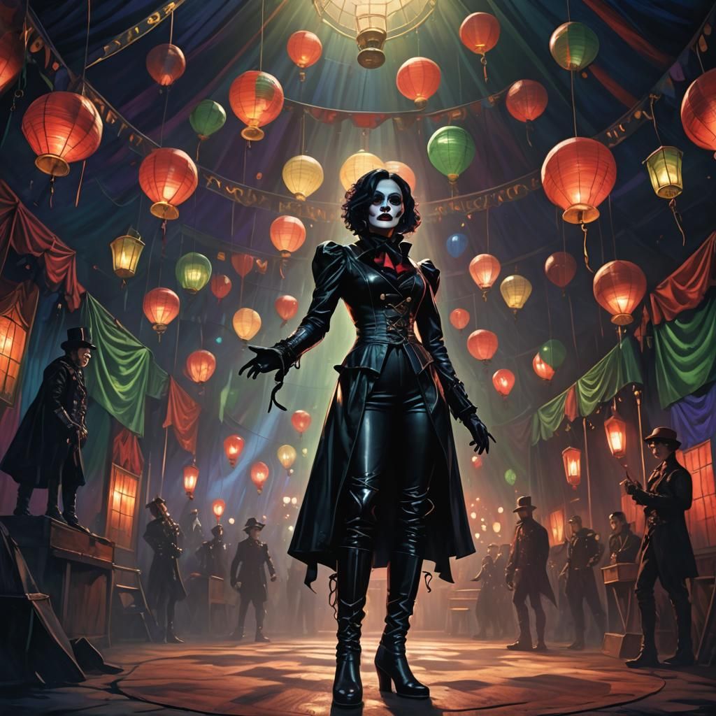 Dark Circus Ring Mistress in Gothic Fantasy Style