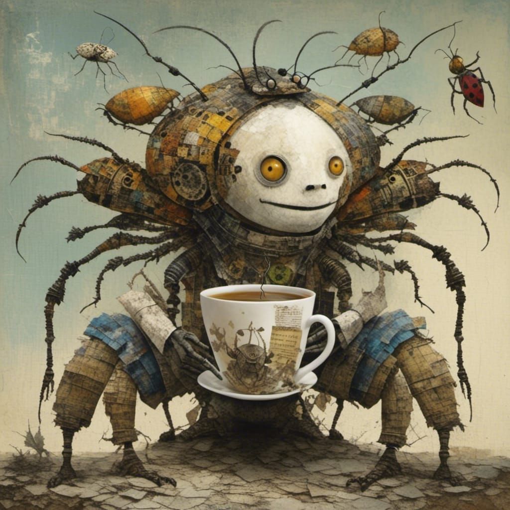 Astronaut's Tea Party with Curious Alien Bugs