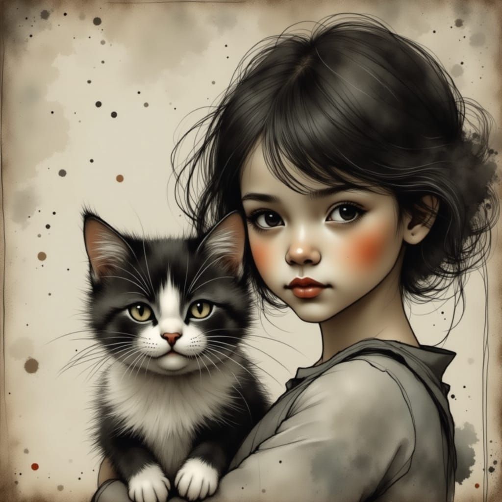 Hyperdetailed Portrait of a Charming Girl with Adorable Feli...