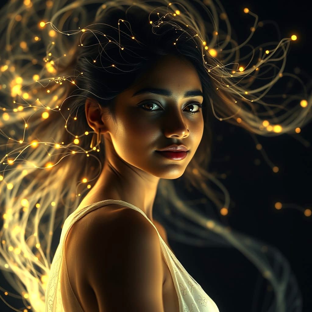 Ethereal Indian Goddess Radiates Light and Shadow