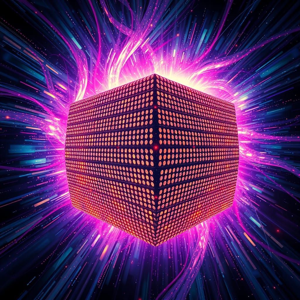 Futuristic, Pointillist Borg Cube Emerge from Iridescent Wor...