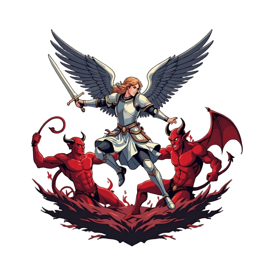 St. Michael Fighting Devil in Minimal Vector Art Style
