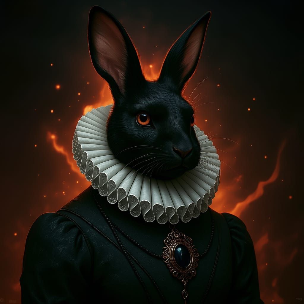 Gothic Rabbit in Elizabethan Collar, Baroque Atmosphere