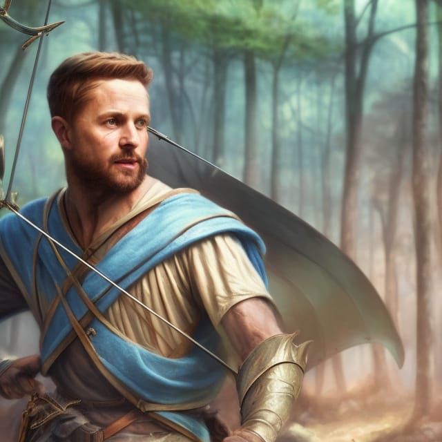 Robin Hood in Forest, Detailed Matte Painting