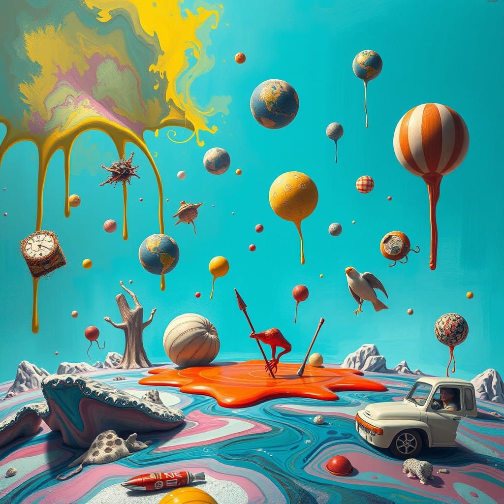 Weightless Dreamscapes in Vibrant Surrealist Style