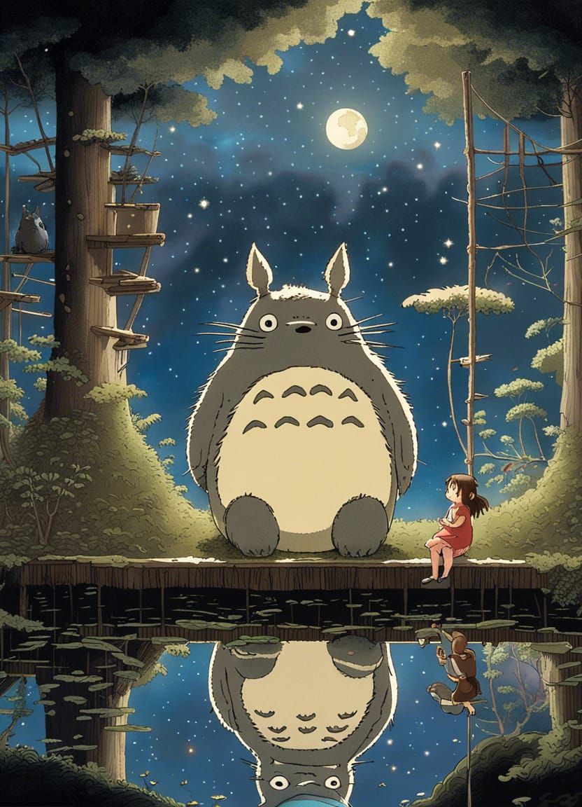 Totoro Gazing at Starry Night Sky