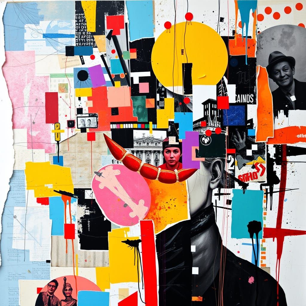 Layered Collage Art in Vibrant Textures and Colors