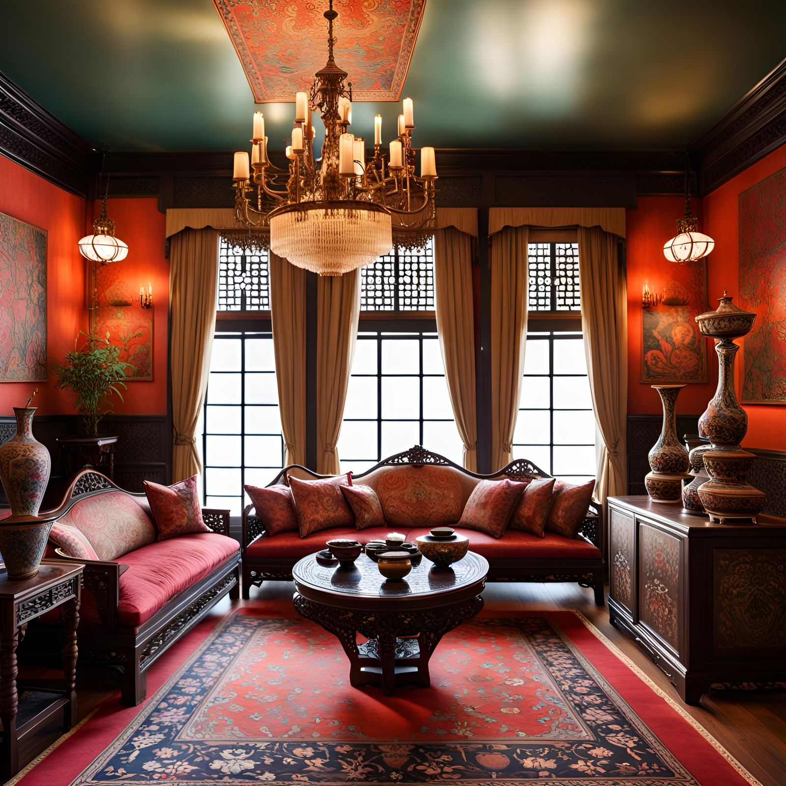 Fantasy Chamber with Oriental Artwork in Ethereal Style