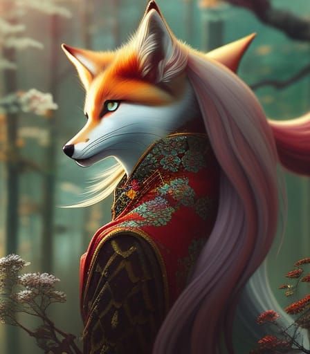Artistic Rendition of a Nine-Tailed Kitsune