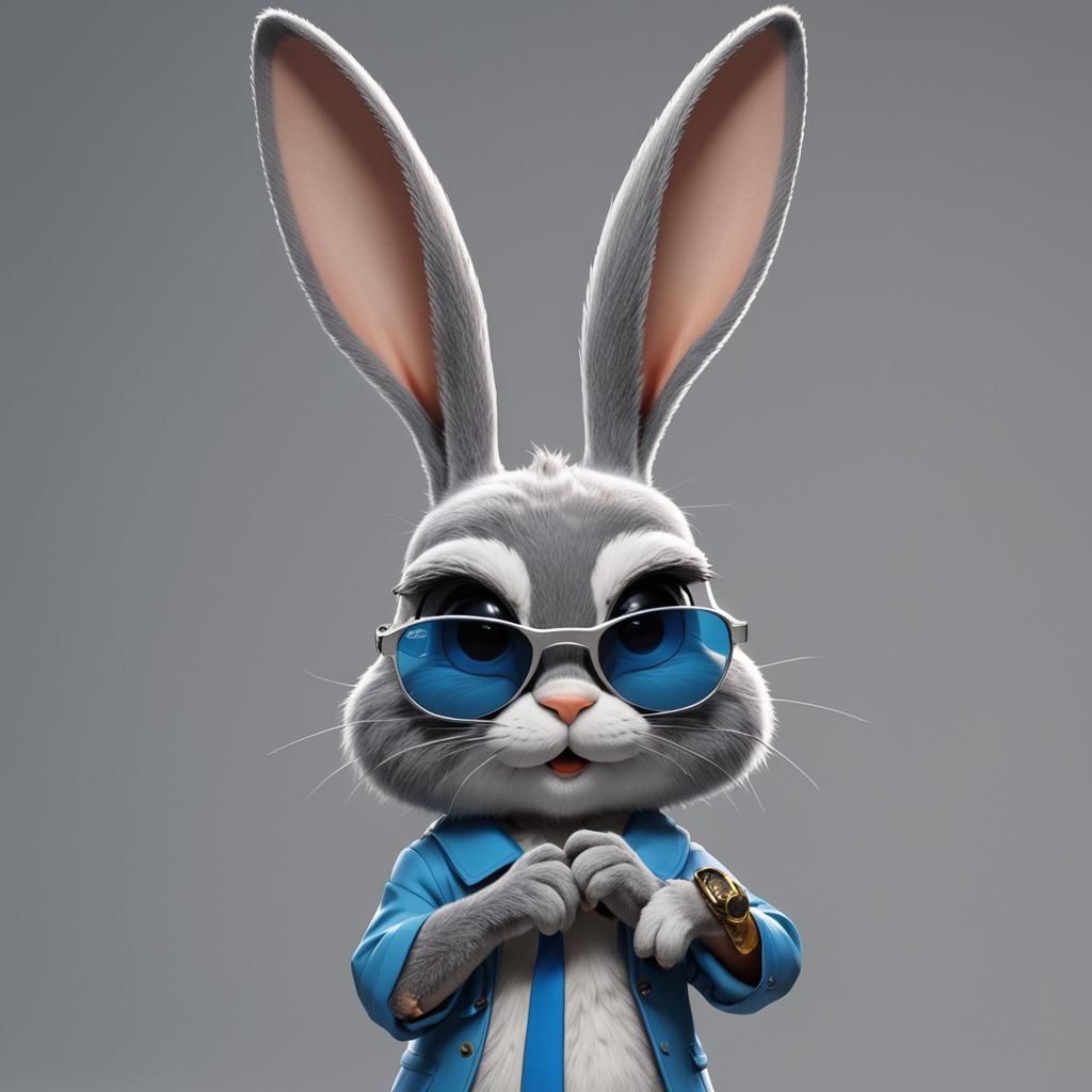 Bugs Bunny in Baby Blue Sunglasses: 3D Anime Art