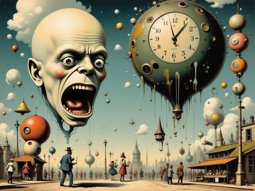 Surreal Sky Face Yelling in Oil Painting Style