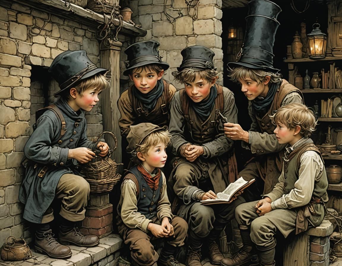 Children and Chimney Sweep in Detailed Illustration