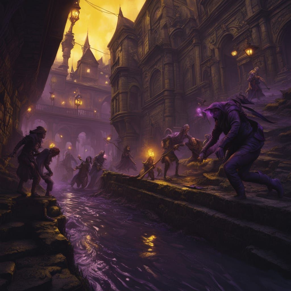 People Escape Sewer in Dark Fantasy Style