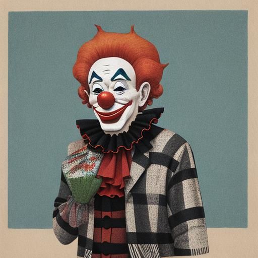 Clown in Woodblock Print Style