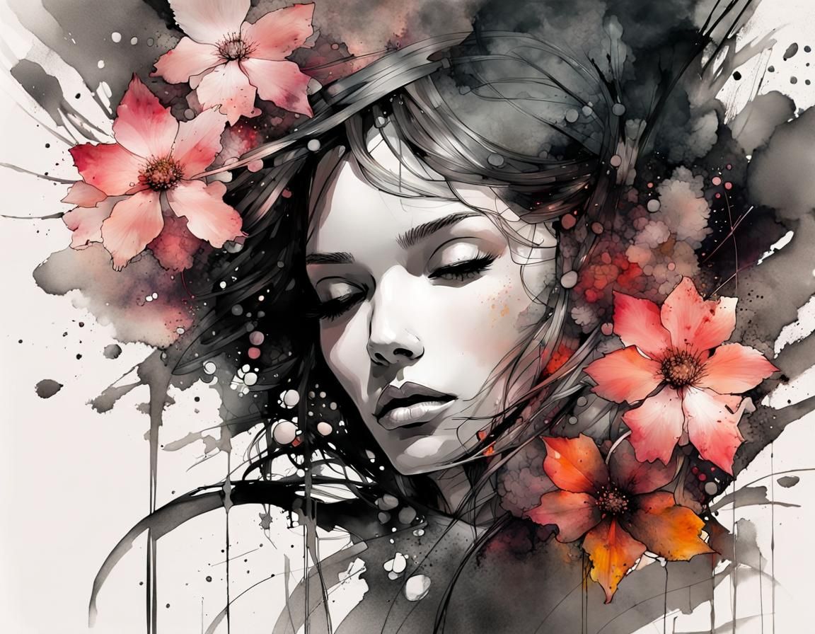 Modern Woman-Flower Hybrid in Alcohol Ink Art