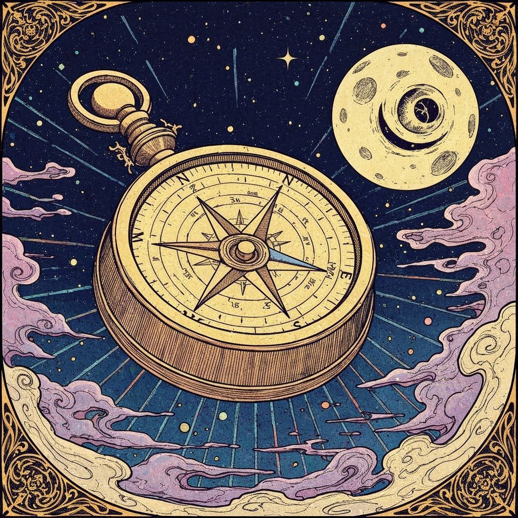 Mystical Compass Under Eldritch Moon in Ukiyo-e Art Nouveau ...