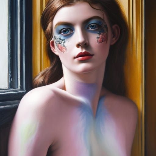 Detailed Body Painting of Irish Woman by Window