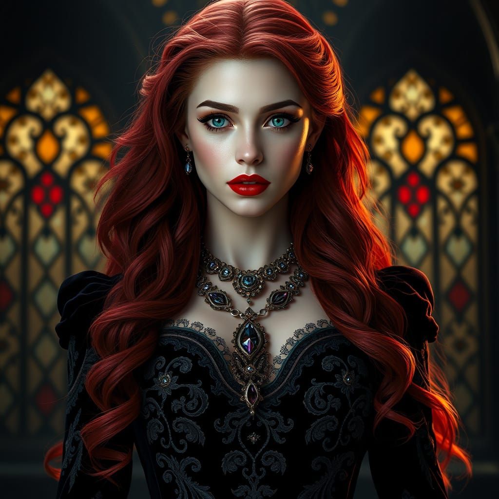 Regal Gothic Goddess in Crimson Velvet