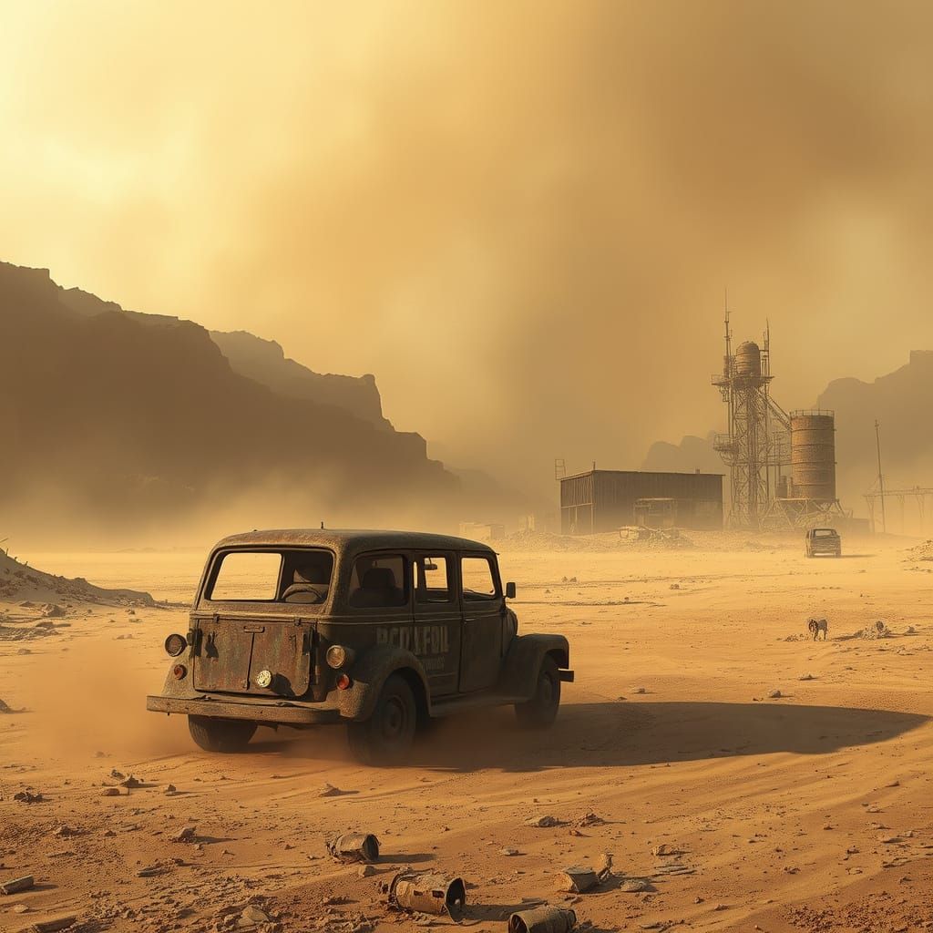 Post-Apocalyptic Desert Wasteland in Dramatic Lighting