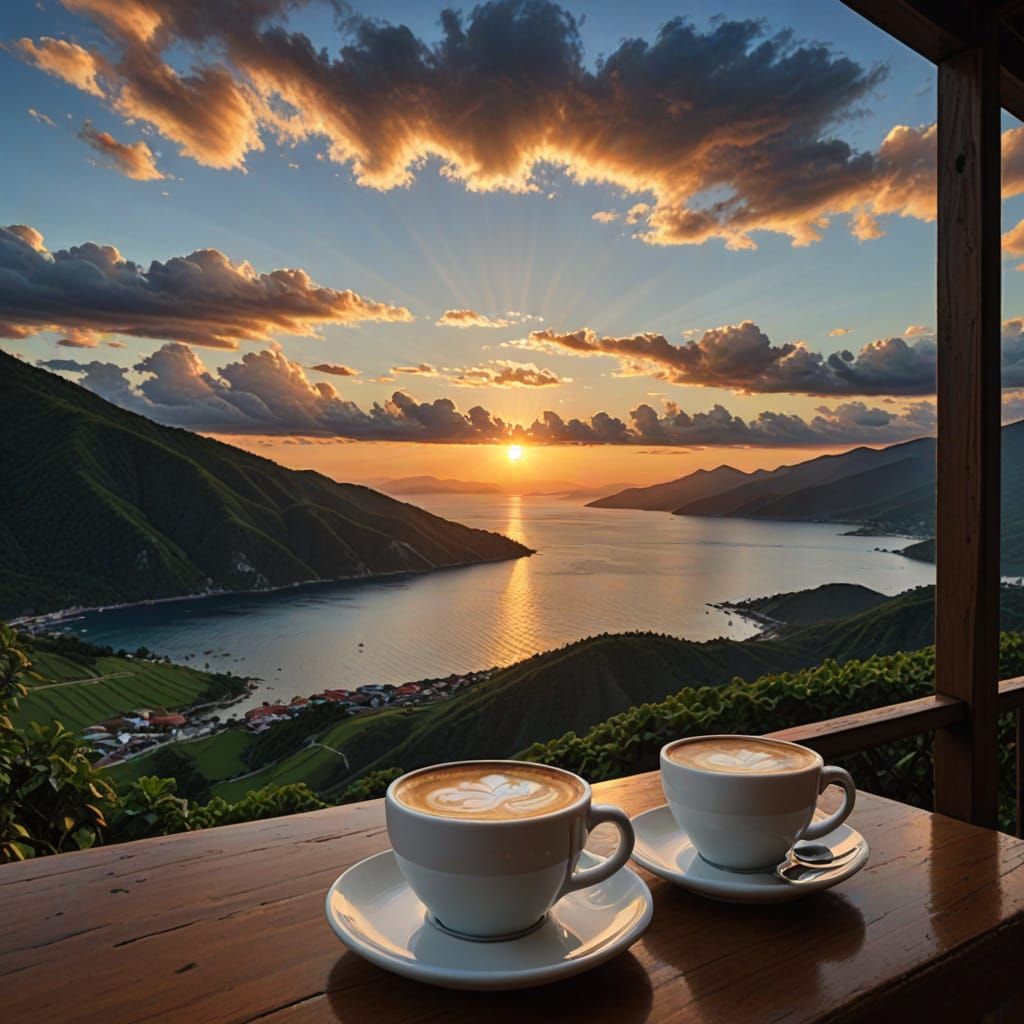 Peaceful Sunset Over Mountains and Sea