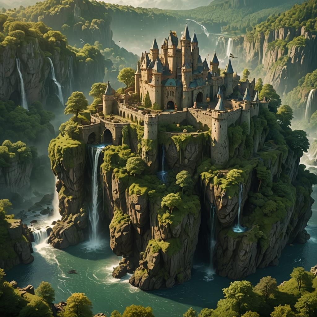 Majestic Floating Island with Ancient Castle, Cinematic