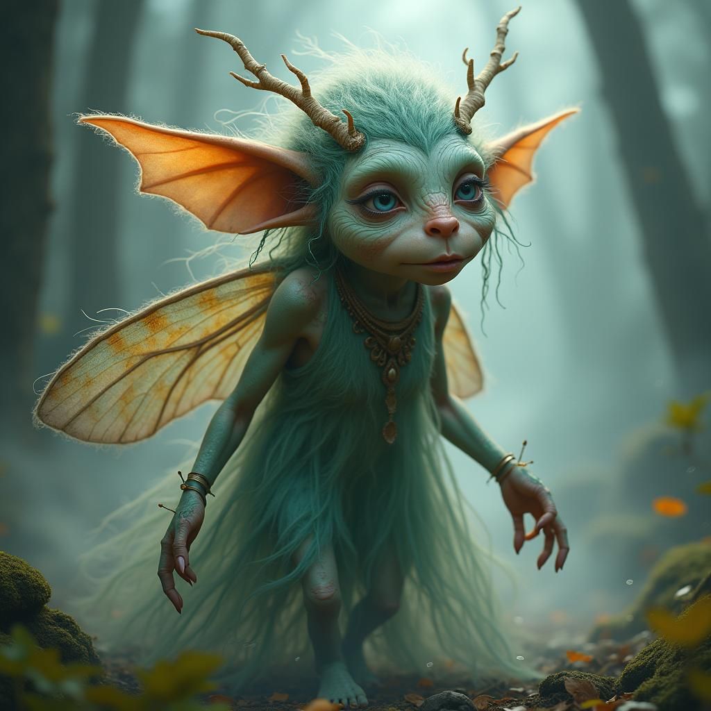 Mystical Troll with Insect Wings in Ethereal Mist