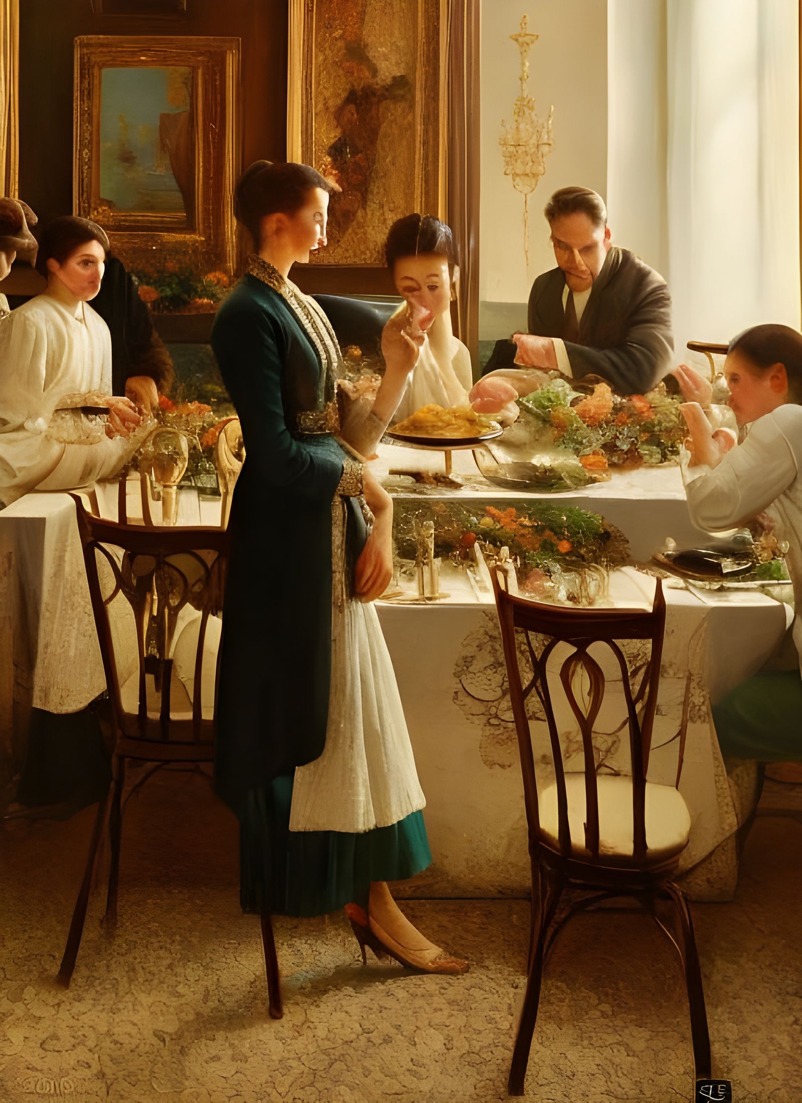 Families Enjoying Sunday Meal: A Hyperrealistic Portrait