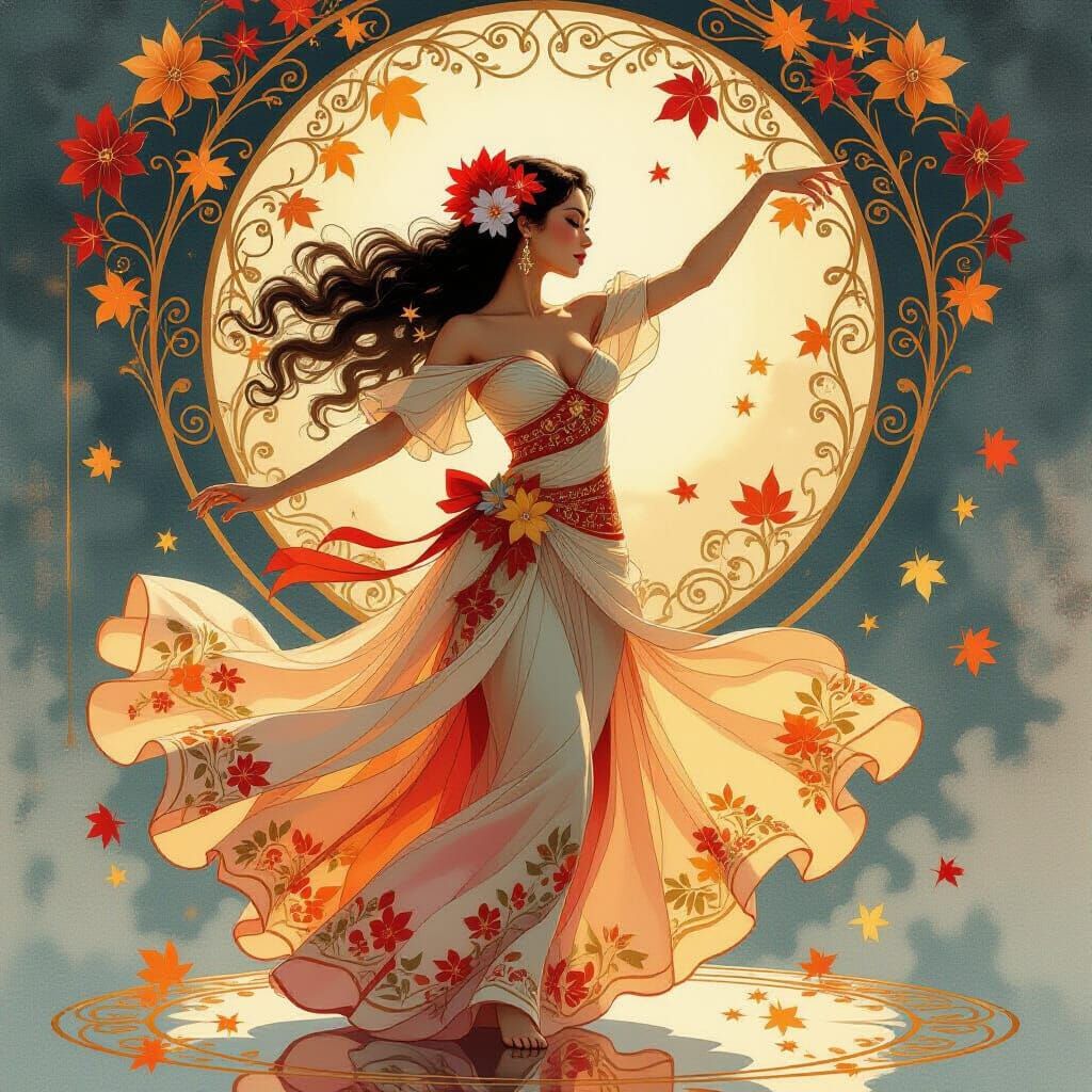 Ethereal Hula Dancer Artwork with Golden Accents