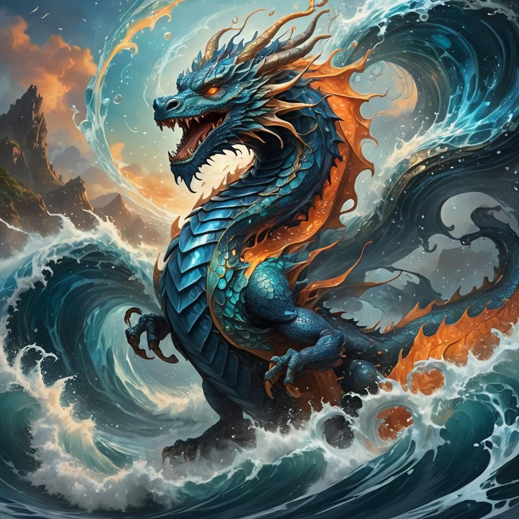 Majestic Dragon Emerges from Mystical Ocean Wave