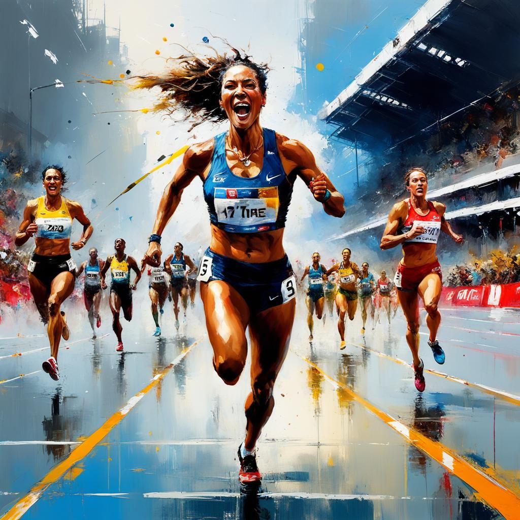 Paralympic Athlete Victory: Emotional Oil Painting