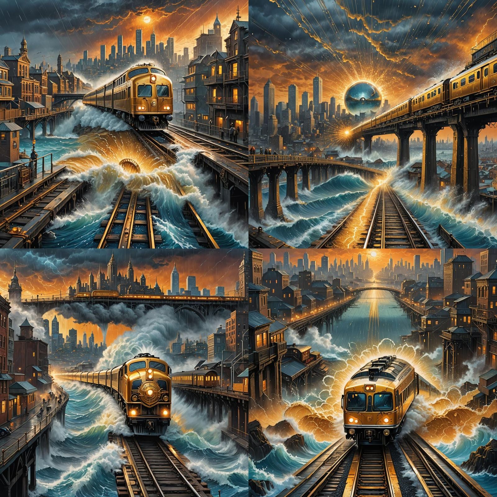 Golden Eyes Rise Above Steampunk Cityscape