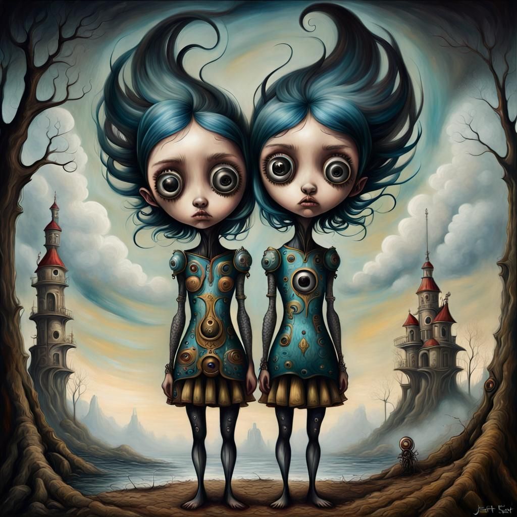 Two Figures in Pop Surrealist Style
