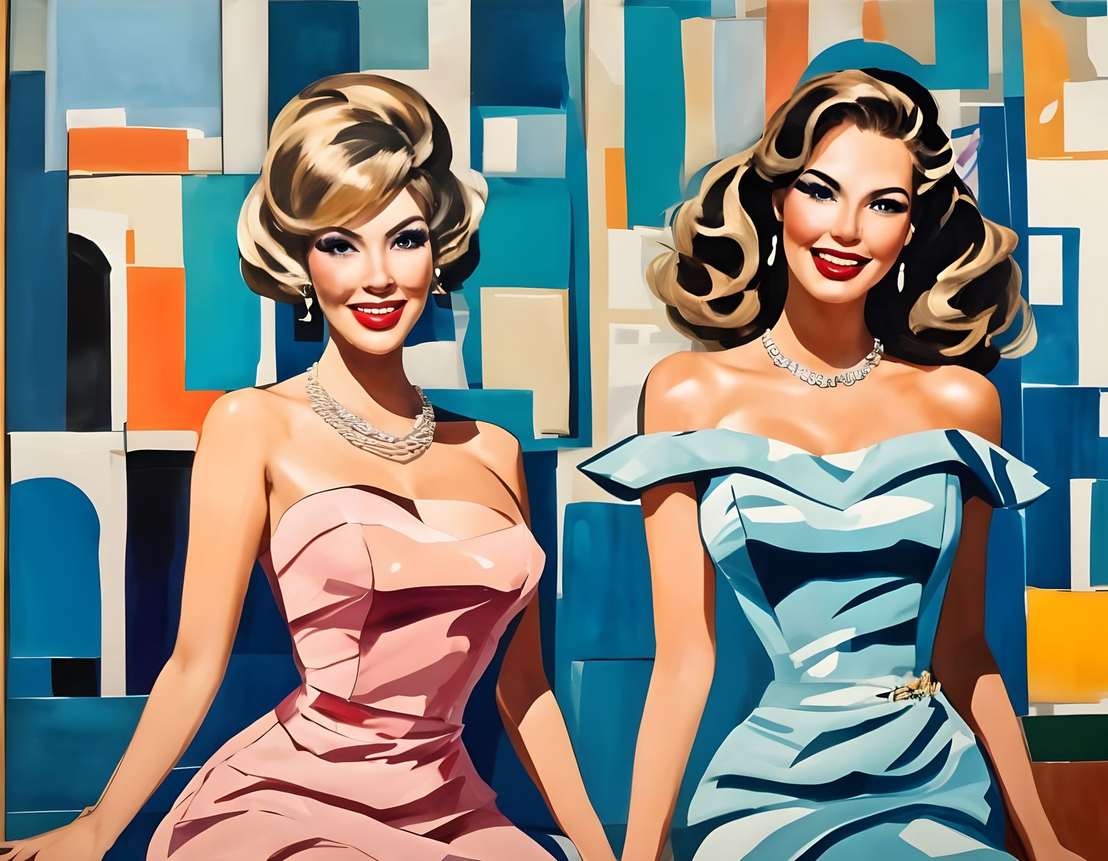 Excited Woman in 1960s Impasto Style