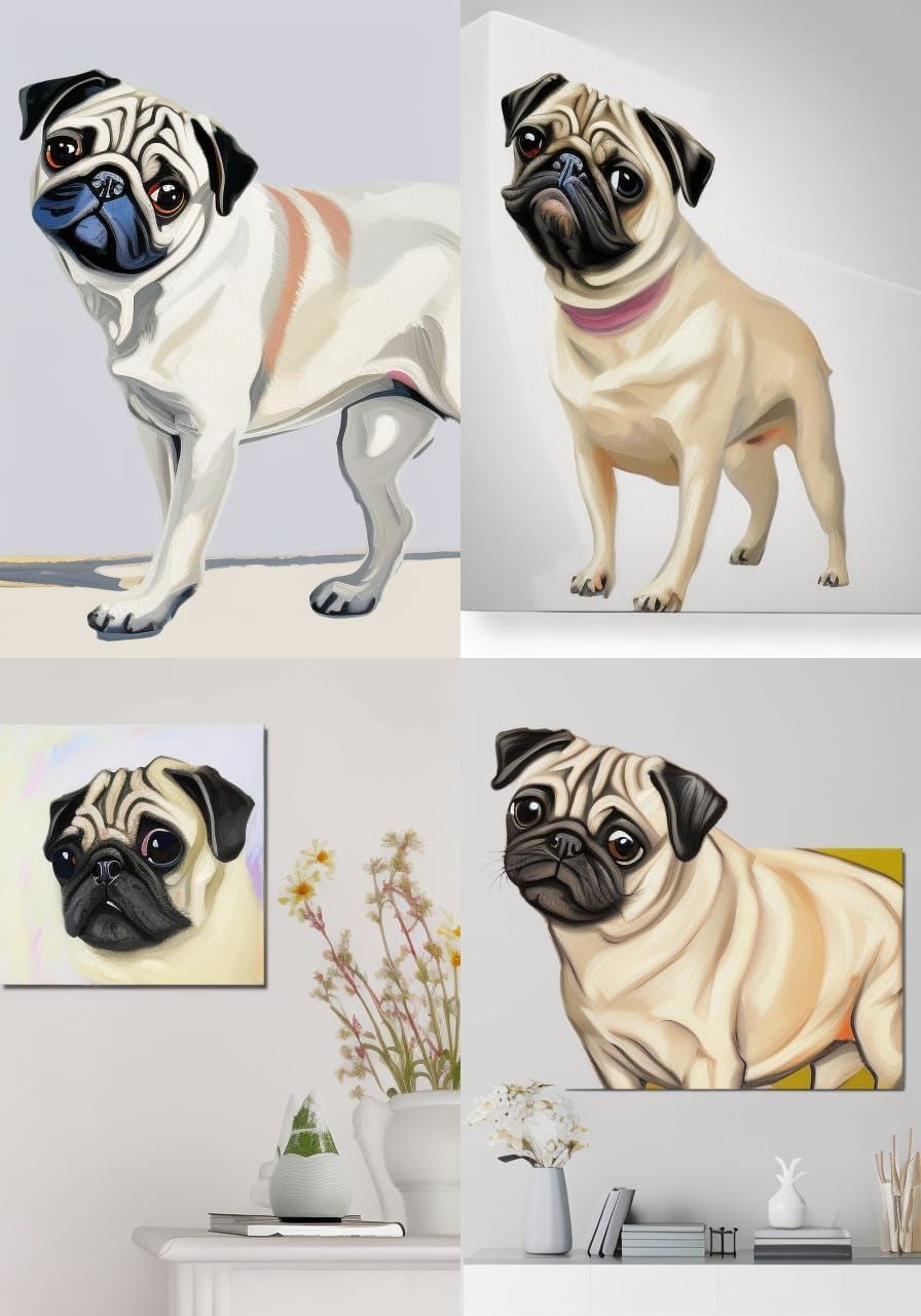 Pug Dog Art: Impasto Oil Painting in Expressionist Style