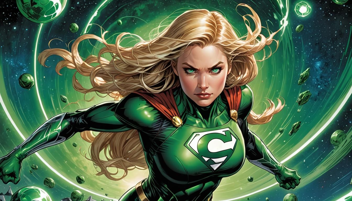 Supergirl as Green Lantern in Comic Book Art