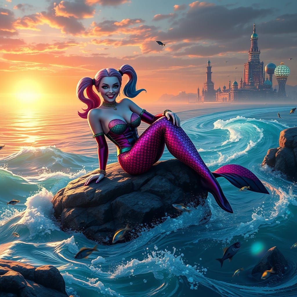 Harley Quinn as Mermaid in Dreamlike Oceanic Scene