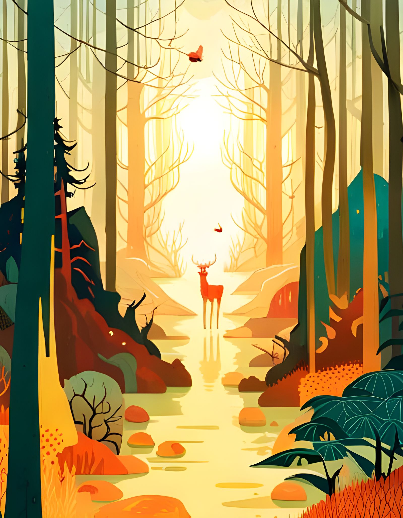 Enchanted Forest Spirit Deer Digital Illustration