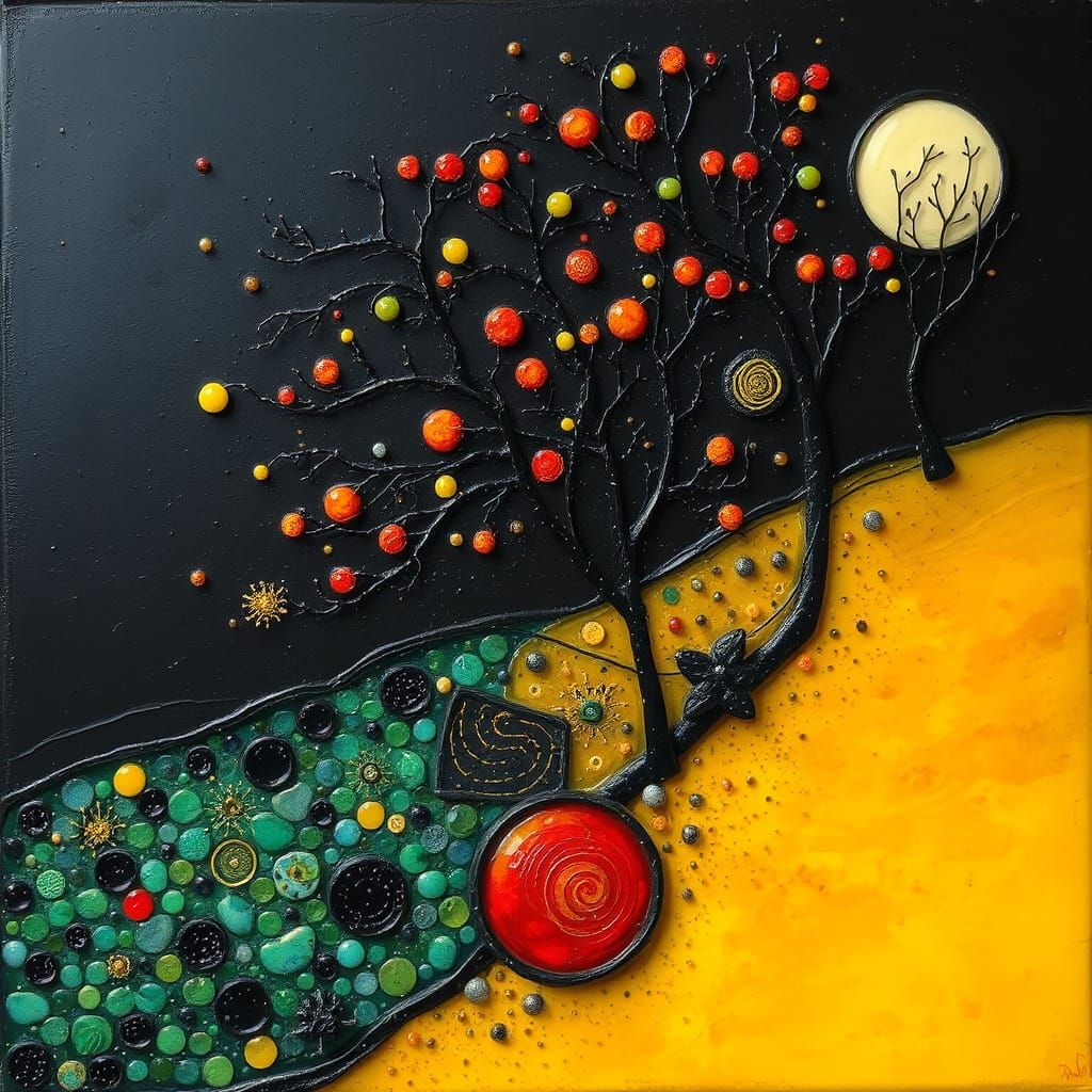 Surrealistic Encaustic Art in Dark Glass Style