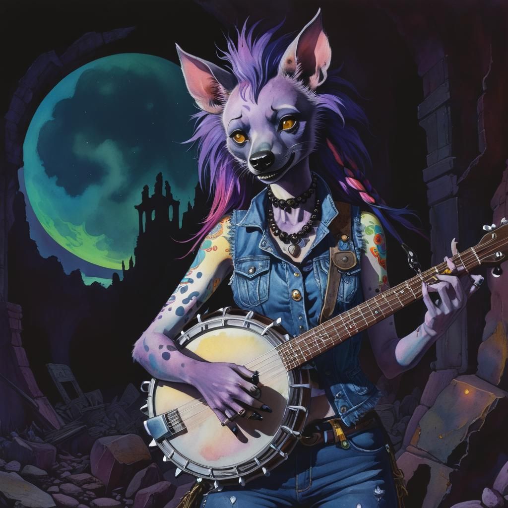 Psychedelic Hyena Plays Banjo in Lovecraftian Ruins