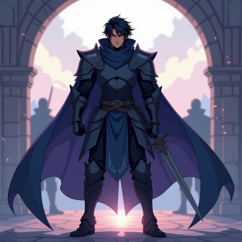 Anime Shadow Knight in Cel-Shaded Style